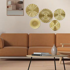 5/6/7pcs Elegant Golden Iron Art Round Wall Hanging Decor | European Style Wall Mount Home Decor for Living Room, Bedroom, Dining Room | Ideal Housewarming Gift, Art Deco Style, Iron Material