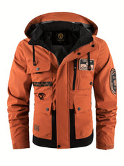 Men's Fashion New Jacket Men's Spring Autumn Thin Casual Multi-Pocket Outdoor High Quality Jacket Coat Men Detachable Hood Outdoor Trendy Design Waist Double Pocket Jacket