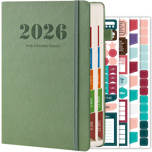 2026 Diary, A5 Diary Planner Daily and Monthly, Diary Page a Day Form January 2026 to December 2026, with Monthly Tabs | 4 Planning Stickers | Inner Pocket, 21.5 X 14.5cm