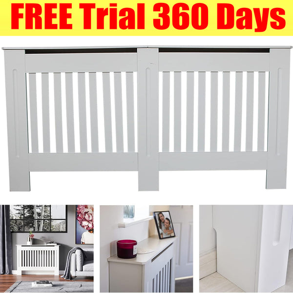 Radiator Cover Cabinet Large Small Wooden Radiator Cover, White Wood Painted MDF Cabinet Heater Cover Cabinet, Slats, Grill, Wood Top Shelf Easy Assembly for Living Room, Hallway, Bedroom Decoration