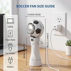 Portable Football Design Handheld Fan, USB Rechargeable Mini Fan, High-Velocity Portable USB Cooling Fan with Digital Display, Mini Soccer Desk Fan for Sports & Travel