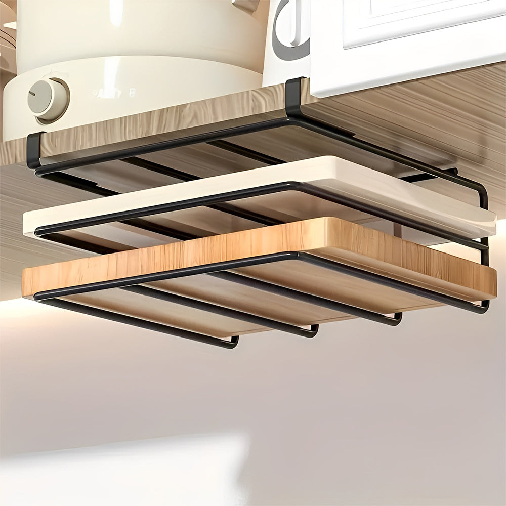 1 piece, black two-layer, no drilling cutting board rack, cabinet cutting board, cutting board storage rack, cabinet pull-out pot cover rack, sturdy and durable, strong load-bearing capacity, size: 26.5 cm W x 30 cm D x 6 cm H