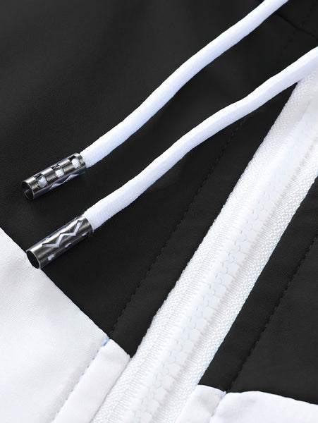 Men'S Casual 2pcs Athletic Set Unisex Couple All-Season Spring Autumn Loose Color-Block Athletic Outfit Hooded Sweater Zip-Up Jacket Long Sleeve Outerwear Long Pants Jogging Trousers Gym Workout Running Outdoor Set Elastic Pants Hoodie Top And Botto