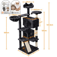 Costoffs Cat Tree, Cat Tree Tower, 145cm Multi-Level Cat Tree Tower with 2 Condos, Dangling Balls, Ladder, Sisal Scratching Posts, Round Platform, Cosy & Stable Indoor Cat Kitten Furniture, Activity Centre, Scratching Tree
