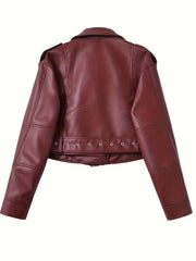 Women'S PU Motorcycle Jacket with Full-Zip Front Closure, Asymmetrical Zipper & Belted Waist - All-Season Casual Biker Jacket, Regular Fit Long Sleeve, Full-Length Zipper & Buckle Closure, White/Black Color Options for Everyday & Motorcycle Riding - Durab