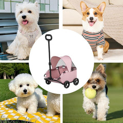 Small Dog Cat Stroller Folding Travel - Small Puppy Pet Stroller with Safety Rope, 4 Wheel Dog Carriage with Adjustable Canopy, Lightweight Outdoor Puppy Kitten Carrier for Park Beach Shopping Mall