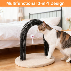 4-in-1 Multifunctional Pet Toy Cat Arch Scratcher Beauty Container and Massager Toy Pet Cat Scratching Board Toy Fur Grooming Brush Cat Arch Scratcher Irresistible Grooming Brush and Scratching Toy