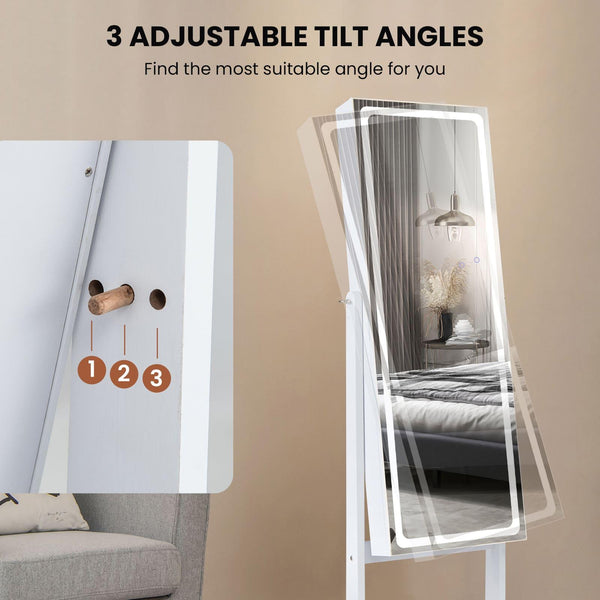 DORTALA Lockable Jewelry Armoire Standing Jewelry Cabinet W/ LED Lights, Jewelry Armoires