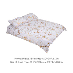 1set White Gilded Marble Pattern Duvet Cover Pillowcase Three-Piece Bedding Set with 2 Pillowcases for All Seasons and 1 Soft Duvet Cover Home Bedding Three-Piece Set