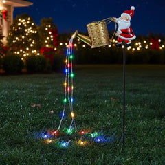 Solar Santa Claus Watering Can Lights, Santa Kettle Ground Lamp Solar LED Night Light, Hanging Metal Santas Claus Watering Can for Patio Lawn Xmas Decor, Courtyard, Pond, Walkway