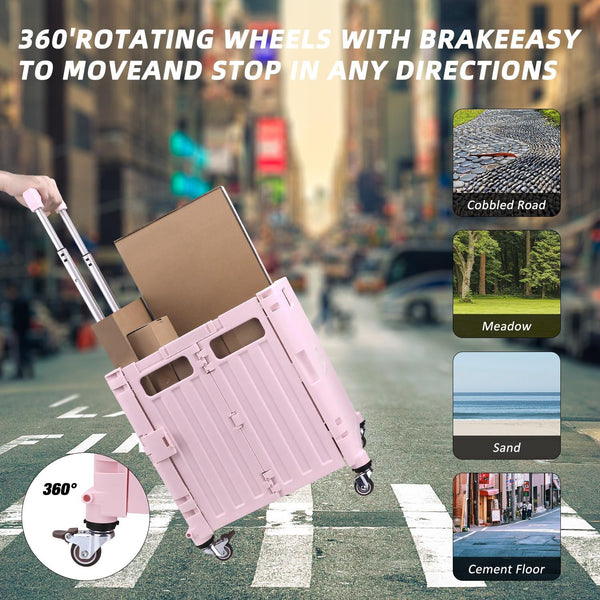 Foldable Shopping Trolley Cart | Lightweight & Durable with Adjustable Handle | Smooth-Rolling 4-Wheel Collapsible Crate for Groceries & More