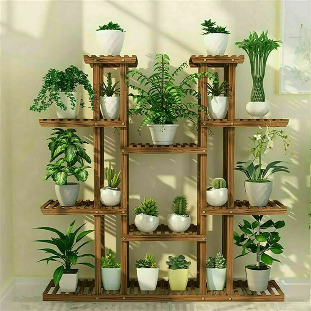 UNHO Multi-Tier Plant Stand, 46In Height Wood Flower Rack Holder 16 Po ...