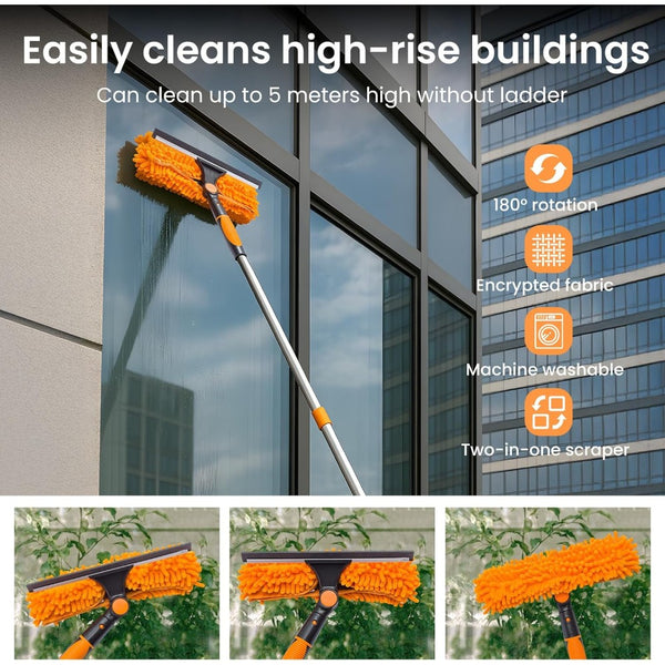 4M Window Squeegee Set Glass Cleaning Tool with Extension Poles & Washer for Indoor and Outdoor Use