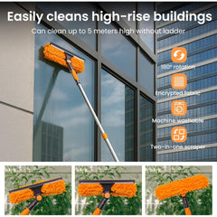 4M Window Squeegee Set Glass Cleaning Tool with Extension Poles & Washer for Indoor and Outdoor Use