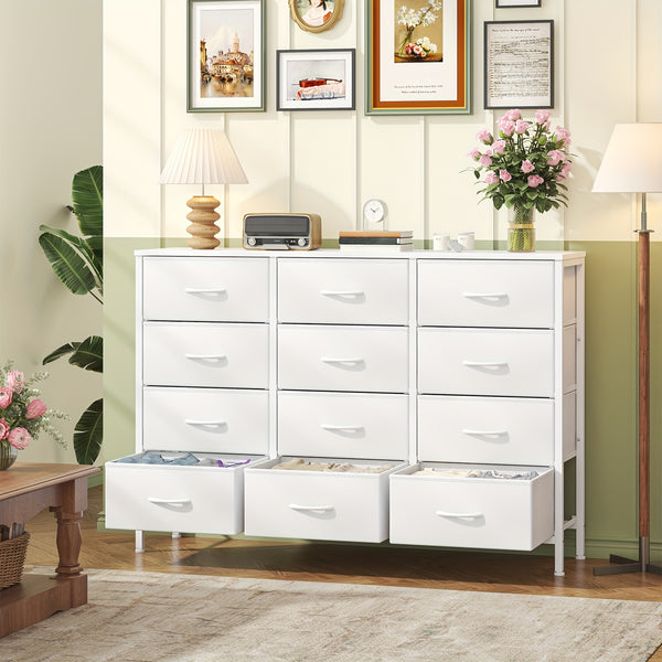 12 Canvas Chest Of Drawers Narrow Fabric Cabinet, Space-Saving Storage Organizer For Bedroom Living Room Office Sturdy Frame Chest Of Drawers