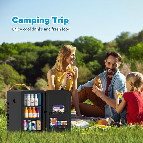 Mini Fridge 22L/ 30 Cans Cooler and Warmer Portable Mini Fridge for Bedrooms with Adjustable Shelves, AC+12V DC Small Fridges for Car, Office, Travel, Skincare, Cosmetics, Drinks (Black)