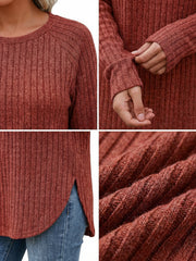 Ladies' Basic Long-Sleeve Sweater, Loose-Fit Top with Elegant Crew Neck.