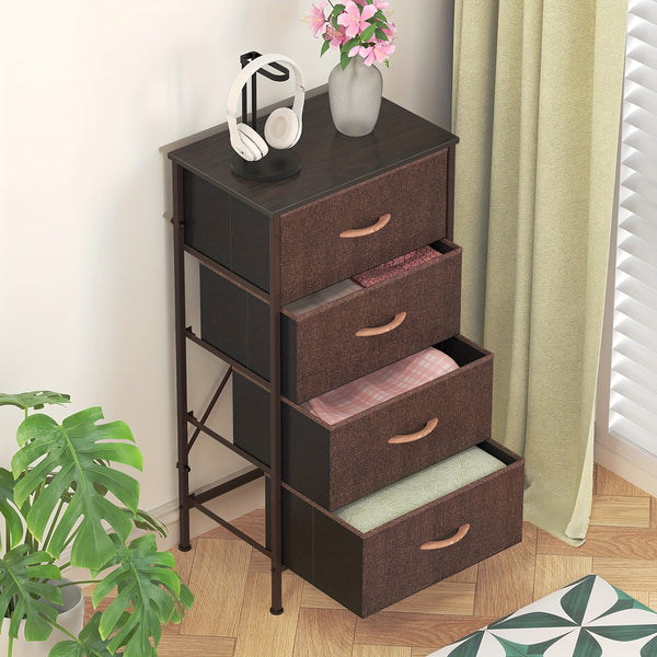 4-Drawer Chest Of Drawers with Metal Frame & MDF Wooden Top, Adjustable Feet, Anti-Tip Safety, Spacious Storage Unit for Bedroom Or Living Room (45x30x91cm/ 17.7x11.8x35.8inch)