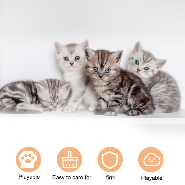 A Luxurious Beige Cat Tree, Super Large And Four Stories High, Featuring a Scratching Post, a Hanging Ball, And a Snug Little House. an Ideal Present for Indoor Cats, This Cat Tower Includes a Litter Area And a Scratching Board
