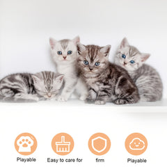 A Luxurious Beige Cat Tree, Super Large And Four Stories High, Featuring a Scratching Post, a Hanging Ball, And a Snug Little House. an Ideal Present for Indoor Cats, This Cat Tower Includes a Litter Area And a Scratching Board