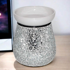 Electric Wax Melt Burner Lamp Scented Tart Fragrance Aroma Warmer Silver Mosaic Crackle