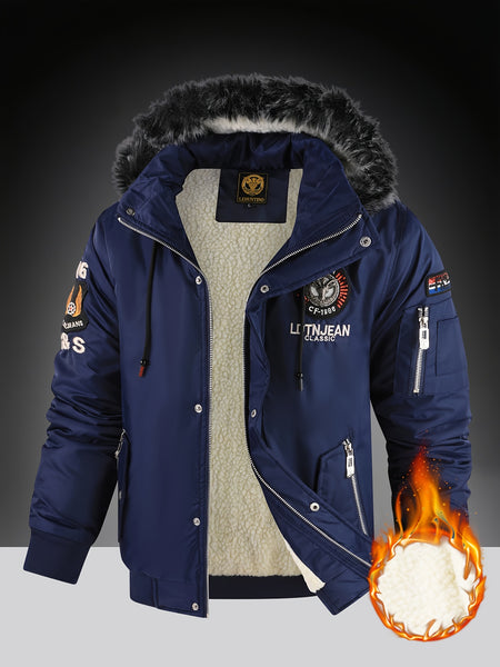 Men's winter lined hooded jacket - a warm and thick outdoor jacket suitable for hiking, hiking, and casual wear