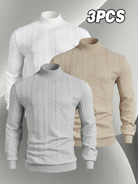 Men'S Fashion Sweatshirt 3pcs Set, Men'S Stand-Up Collar Long Sleeve Sweater And Top, Autumn Winter Skin-Friendly Comfortable Soft Round Neck Casual Sweatshirt, Fashionable Trendy Regular Versatile Top, Ribbed Cuff Design