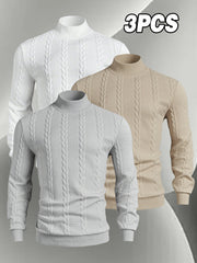 Men'S Fashion Sweatshirt 3pcs Set, Men'S Stand-Up Collar Long Sleeve Sweater And Top, Autumn Winter Skin-Friendly Comfortable Soft Round Neck Casual Sweatshirt, Fashionable Trendy Regular Versatile Top, Ribbed Cuff Design