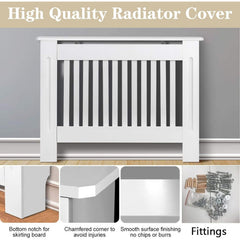 Radiator Cover Cabinet Large Small Wooden Radiator Cover, White Wood Painted MDF Cabinet Heater Cover Cabinet, Slats, Grill, Wood Top Shelf Easy Assembly for Living Room, Hallway, Bedroom Decoration