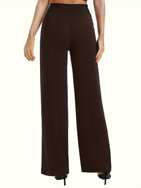 Tooluck Ladies' casual elastic waist straight trousers