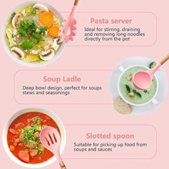 12pcs Spatula Spoon Cooking High Temperature Resistant Food Grade Silicone Household Kitchenware Spoon Spatula Set, Pink