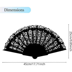 Black Lace Spanish Fan for Women, One Size, Foldable Lace Fan, Hand Held Fan for Wedding Party, Fancy Dress Costume Accessory
