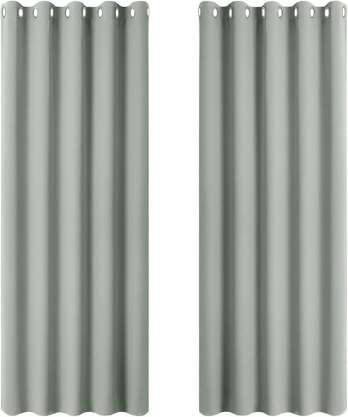 PONY DANCE Grey Blackout Thermal Insulated Curtains for Bedroom, 46 X 54 Inch Short Eyelet Curtains & Drapes, Soft Black Out 2 Panels for Window Living Room/Kitchen