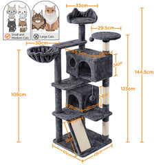 Costoffs Cat Tree, Cat Tree Tower, 145cm Multi-Level Cat Tree Tower with 2 Condos, Dangling Balls, Ladder, Sisal Scratching Posts, Round Platform, Cosy & Stable Indoor Cat Kitten Furniture, Activity Centre, Scratching Tree