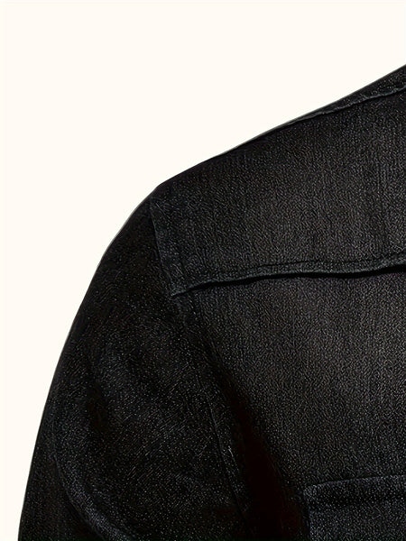New Men'S Denim Shirt, Casual Solid Color Men'S Long Sleeve Dress Shirt