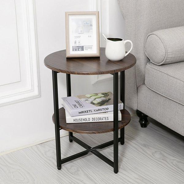 2-Tier Round Side Table - Multi-Level Storage Coffee Table for Plants/Lamps, Space-Saving Sofa/Bedside Organizer (15.75×15.75×18.5