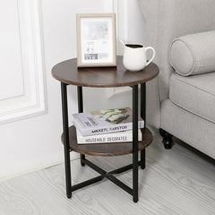 2-Tier Round Side Table - Multi-Level Storage Coffee Table for Plants/Lamps, Space-Saving Sofa/Bedside Organizer (15.75×15.75×18.5