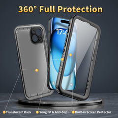 Phone Case - Case for Iphone 16 15 14 13 12 11 Pro Max Plus Mini SE2 SE3 7 8 - Full Body Heavy Duty with Built-In Tempered Glass Screen Protector Dustproof Shockproof Underwater Diving Swimming Phone Case