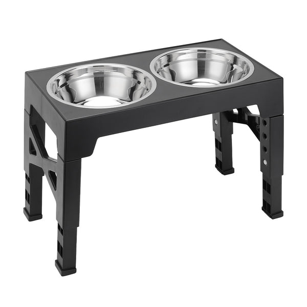Upgraded Raised Dog Bowl with Stand, Elevated Dog Bowl with 2Large Durable Bowls, 5 Height Adjustable Dog Food Stand for Small Medium Large Sized Dog, 43x23x31cm Black