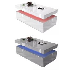 Modern High Gloss LED Coffee Table with 2 Drawers & Storage Shelf – Living Room Centre Table