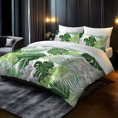 Monstera Green Bedding Set with Digital Printed Duvet Cover And Pillowcases