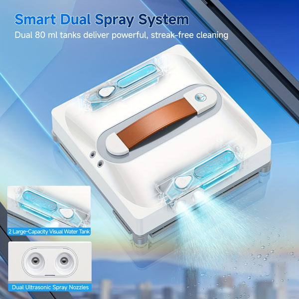 Lubluelu Auto Window Cleaning Robot | Upgraded 4 Water Spray & 8-Layer Safety Protection System, 7500KPa Suction Power, Anti-Falling and Edge Detection Sensors, Remote Control, Rechargeable Battery, For High-Rise Windows, Tiles and Glass
