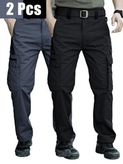 2pcs Men's Tactical Cargo Pants, Durable Multi-Pocket Work Pants for Outdoor Construction Work, Hiking And Trekking, Casual Tactical Pants | Adjustable Waist Pants | Hiking Gear (No Belt)