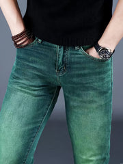Men'S Jeans, Elastic, Easy, Denim Trousers, Slimming, Slim Fit, Green Men'S Clothing, Multi-Process Men'S Pants, Suitable for All Seasons