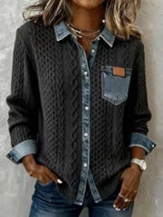 Denim Cardigan for Women Featuring Long Sleeves, a Stand-Up Collar, And Button Closure, Ideal for Casual Or Commuting Outfits in Spring And Summer, Suitable for All Seasons, with a Patchwork Design