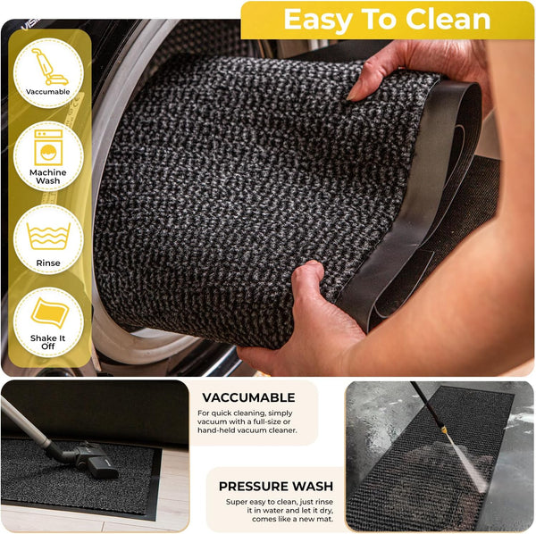 BLADO Washable Door Mats Indoor & Outdoor - Non-Slippery Heavy Duty - Stylish & Large Rubber - Perfect Dust Grabbing Doormats (Anthracite, 40Cm X 60Cm)