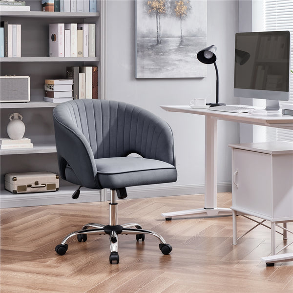 Costoffs Office Chair Tufted Desk Chair with Height Adjustable Seat, Swivel Barrel Accent Chair with Rolling Wheels for Home Office, Pink/White/Cream/Dark Grey/Light Grey