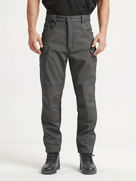 1PC Men's -Lined Warm Tactical Cargo Pants, Thick Winter Style, Multi-Pocket, Windproof Snowproof, Micro-Stretch Fabric, Suitable for Outdoor Hiking, Fishing, Casual Outings, No Belt
