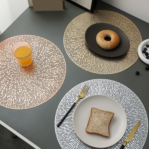 6pcs Round PVC Hollow-Out Placemats | Gold/Silver/Rose Gold | 15