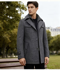 New Autumn And Winter 802 Detachable Double-Layer Collar Thick Velvet Blend Overcoat for Men